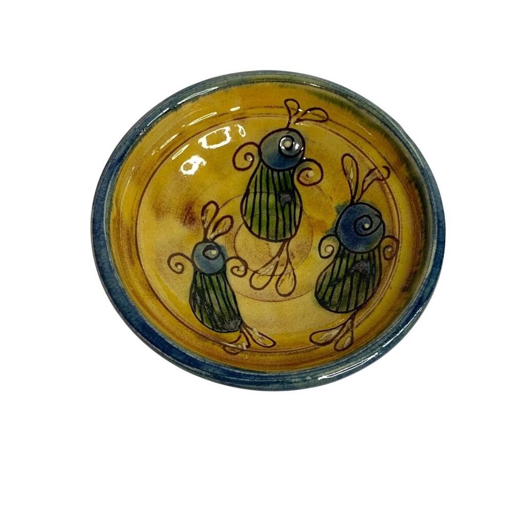 Signed Art Pottery Bowl 6 Inch Pedestal Bowl Vintage Abstract